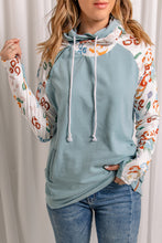 Print Sleeve Patchwork Hoodie with Pocket