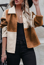 Khaki Colorblock Checkered Sherpa Jacket