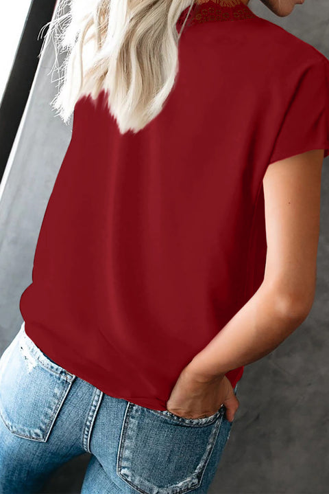 V Neck Lace Trim T-shirt