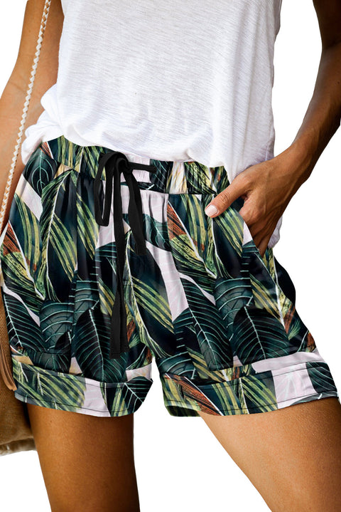 Print Drawstring Casual Elastic Waist Pocketed Shorts