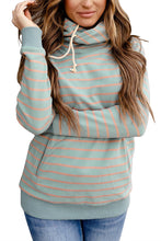 Striped Turtleneck Hoodie with Pocket