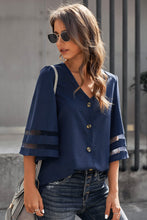 Flare Sleeve V Neck Button Down Blouse