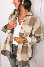 Plaid Color Block Buttoned Long Sleeve Jacket with Pocket