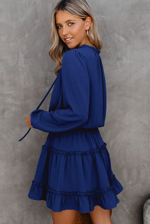 V Neck Long Sleeve Ruffle Tiered Mini Dress