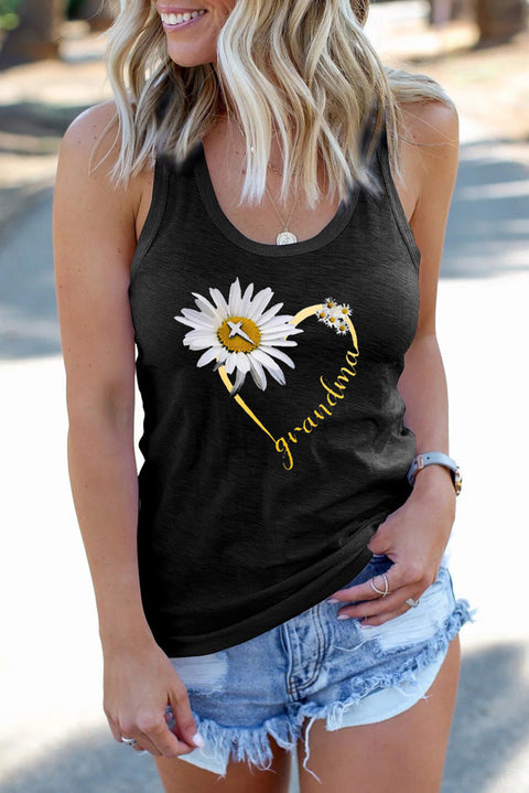 Camiseta de tirantes Gráfico de girasol de letras