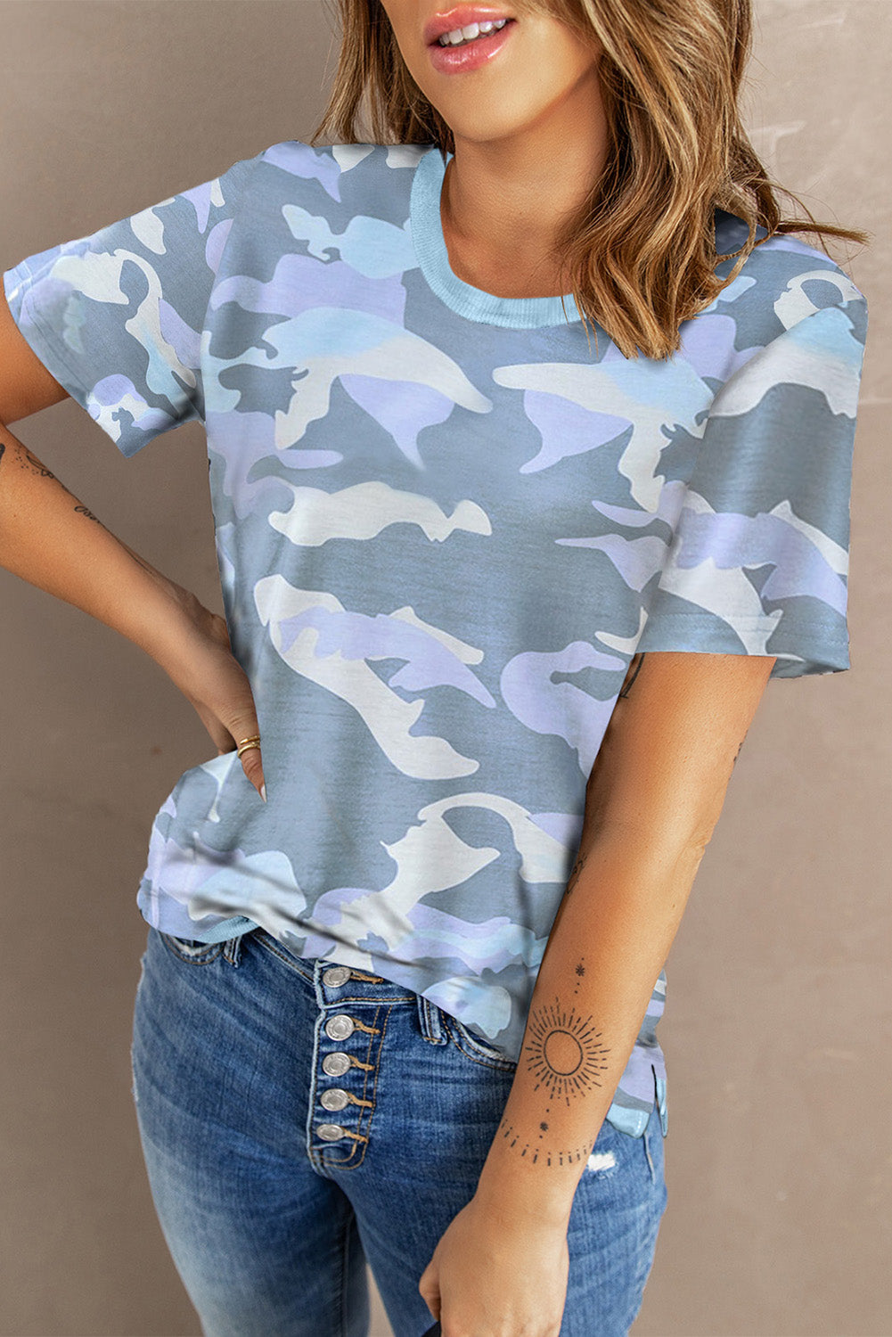 Women's Crew Neck Camo Side Split T-shirt