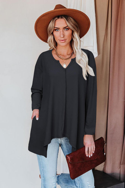 Asymmetric Hemline Long Sleeve Top - HannaBanna Clothing