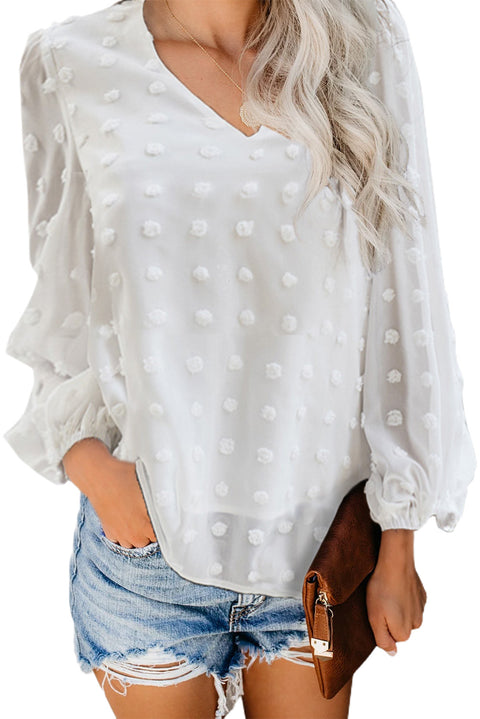 Swiss Dot Bubble Sleeve Blouse