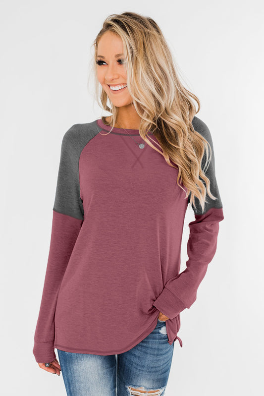 Khaki Color Block Raglan Sleeve Top