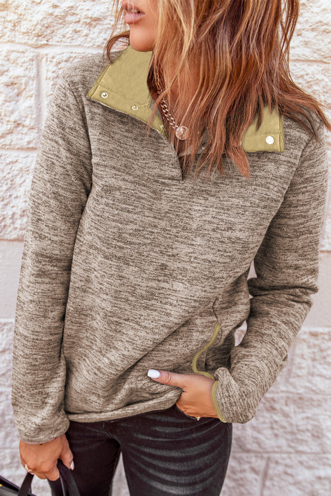 Heathered Turn-down Collar Pullover Sweatshirt