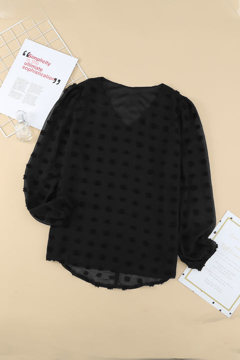 Swiss Dot Bubble Sleeve Blouse