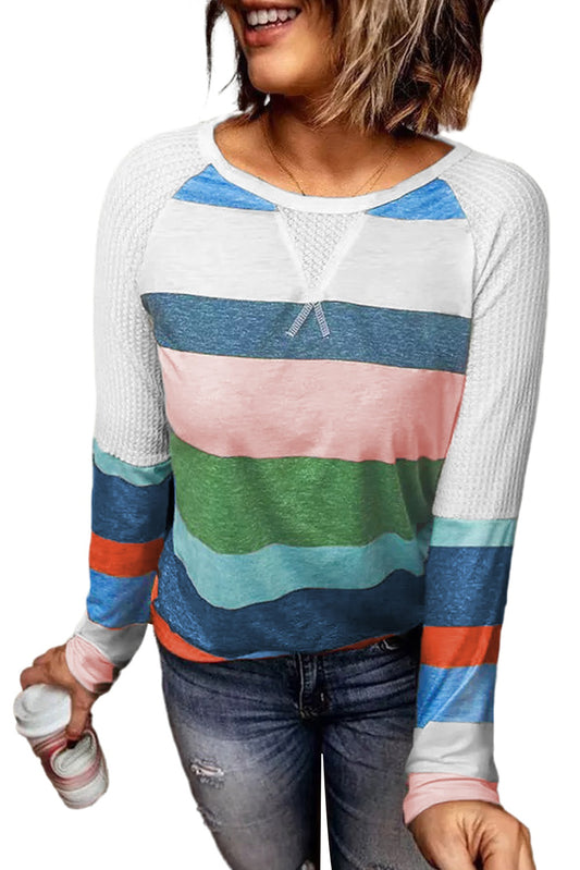 Striped Color Block Long Sleeve Blouse