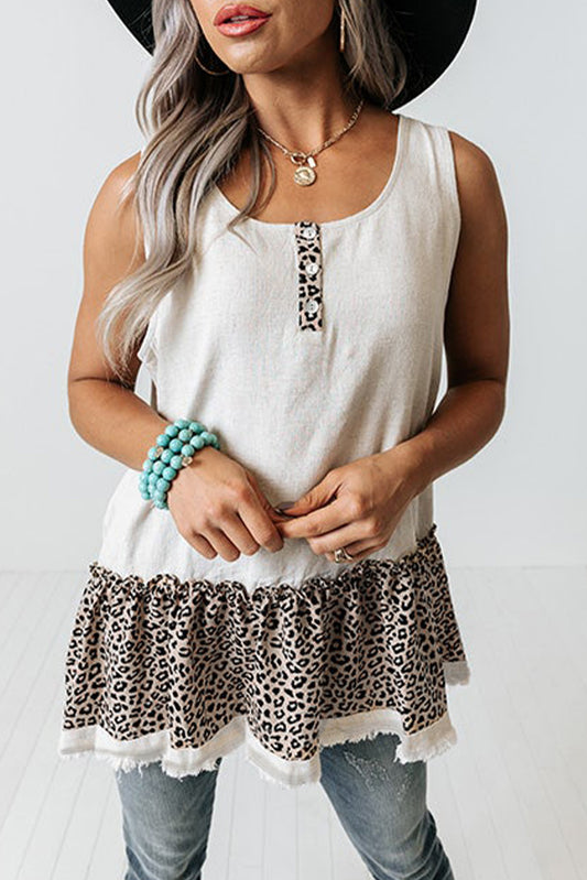 Leopard Peplum Hemline Flowy Tank Top