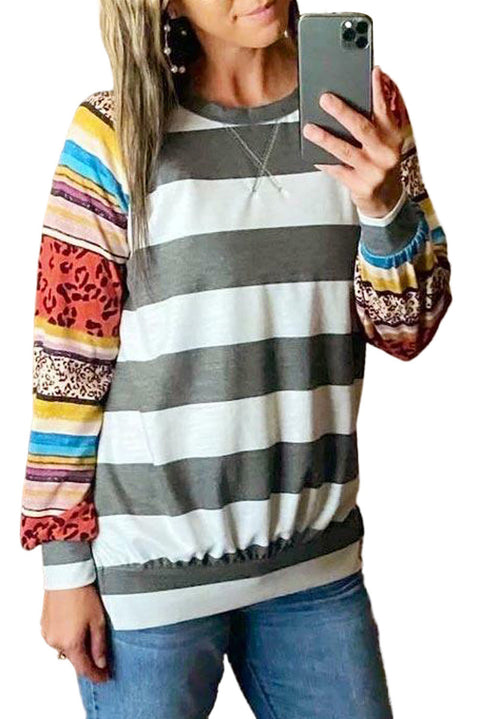 Sudadera con manga raglán y empalme de rayas de leopardo de colores