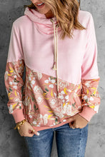 Floral Splicing Cowl Neck Hoodie