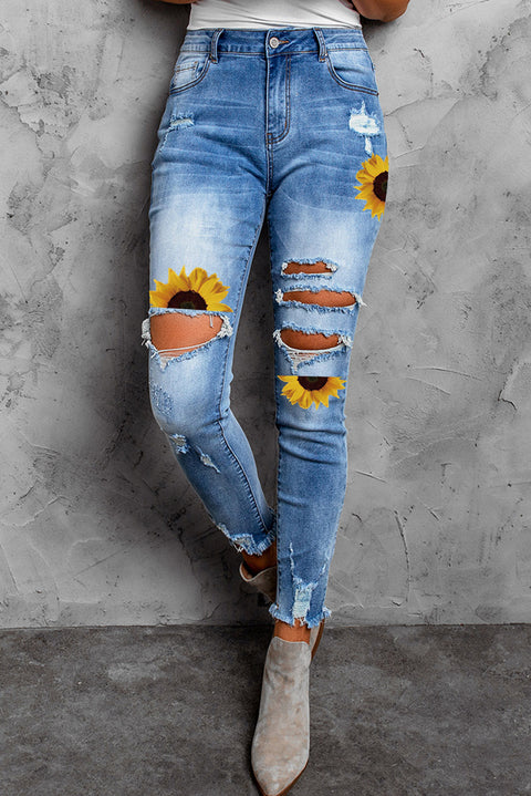 Medium Wash Distressed Skinny Ankle Jeans