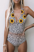 Print Halter Neck Backless One-piece Swimwear