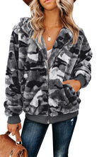 Camo Print Zipper Fleece Hooded Coat with Pockets