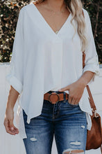 V Neck 3/4 Sleeve High Low Hem Shirt