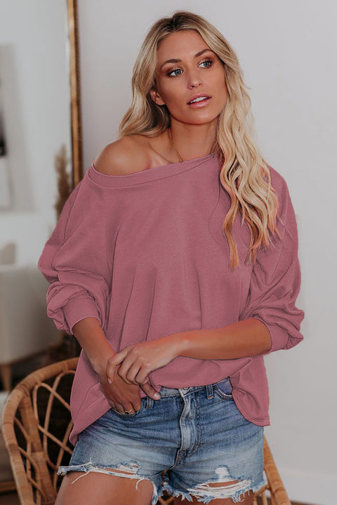 Plain Relaxed Fit Crew Neck Pullover Sweatshirt