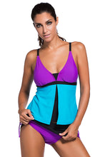 Blue Colorblock Tankini Skort Bottom Swimsuit