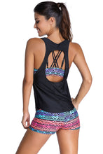 Multicolor Sports Bra Tankini Swimsuit with Black Vest