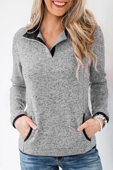 Heathered Turn-down Collar Pullover Sweatshirt