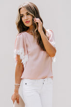 Satin Lace Flutter Sleeve Top