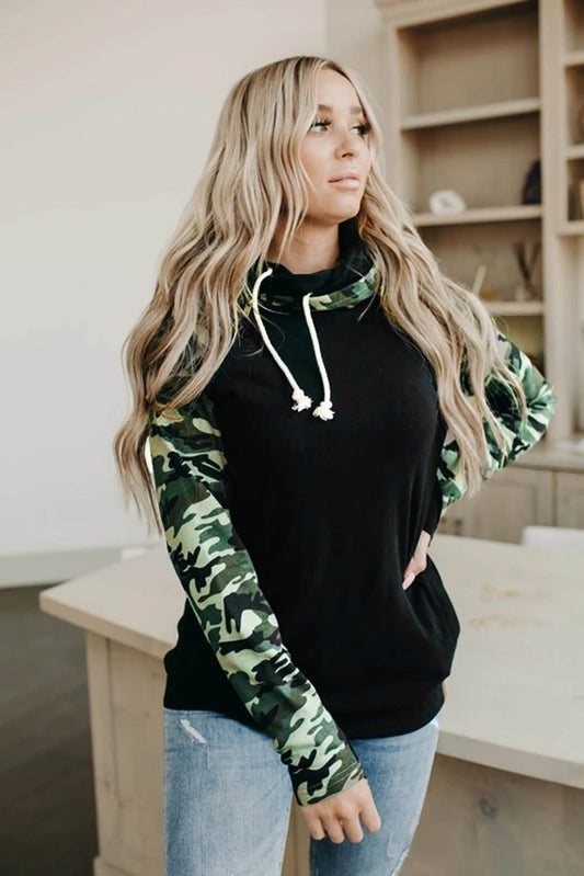 Camouflage Print Raglan Sleeve Hoodie