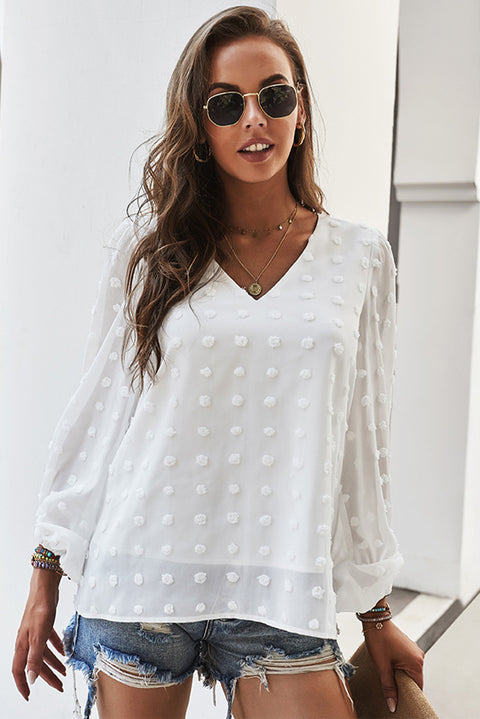 Swiss Dot Bubble Sleeve Blouse