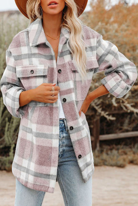 Plaid Print Pocket Women Shacket