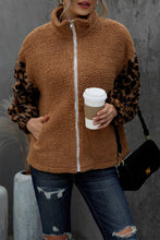 Leopard Raglan Sleeve Zipped Sherpa Coat