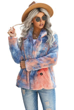 Tie Dye Lapel Collar Open Front Fleece Coat