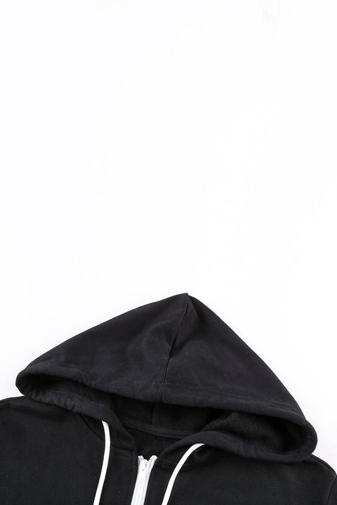 Zip-Up Pocket Drawstring Hoodie Jacket