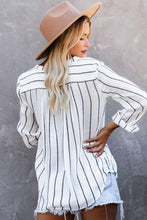 /Blue Striped V Neck Pocket Long Sleeve Top - HannaBanna Clothing