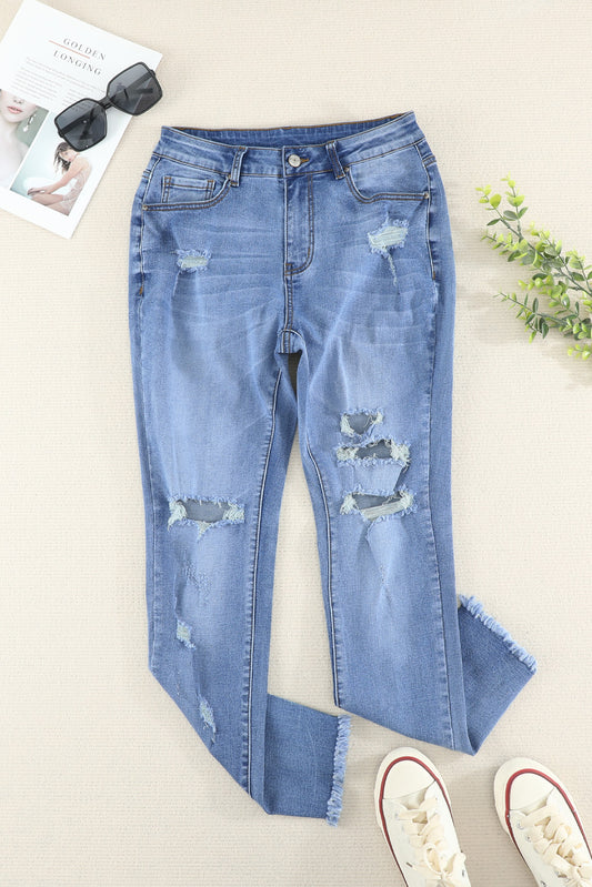 Medium Wash Distressed Skinny Ankle Jeans