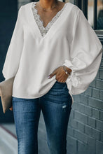 Lace V Neck Balloon Sleeves Top