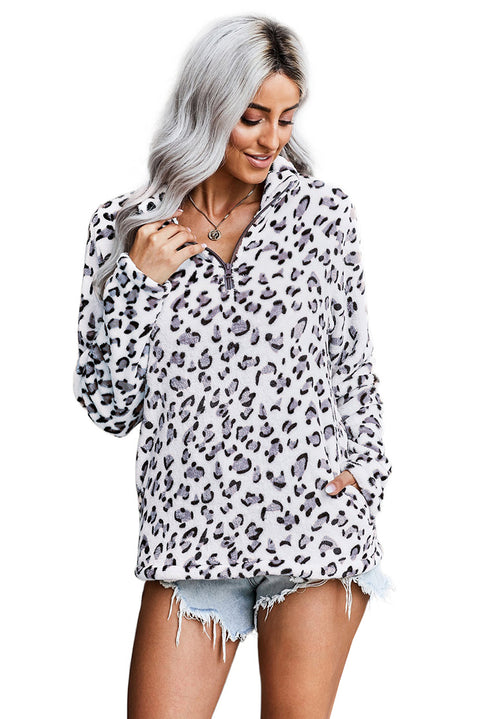 Women's Warm Quarter Zip Leopard Sherpa Pullover