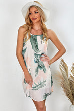 Palm Tree Leaf Print Ivory Sleeveless Dress