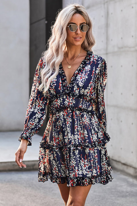 Ruffle Detailing Open Back Floral Dress