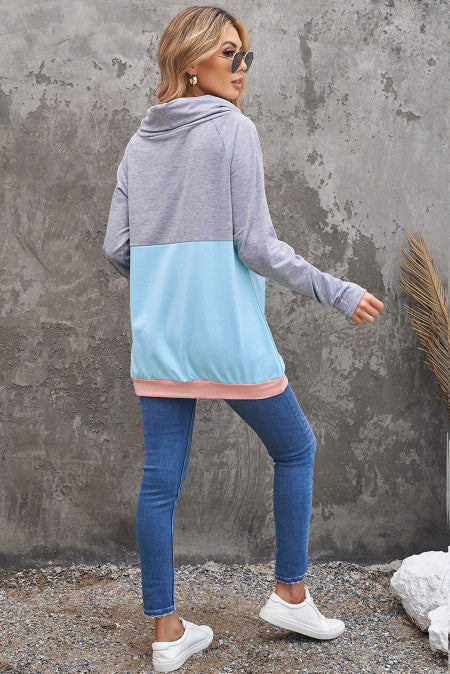 Dual Gray Colorblock Thumbhole Sleeved Sweatshirt