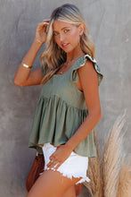 Khaki Flutter Shoulder Babydoll Top