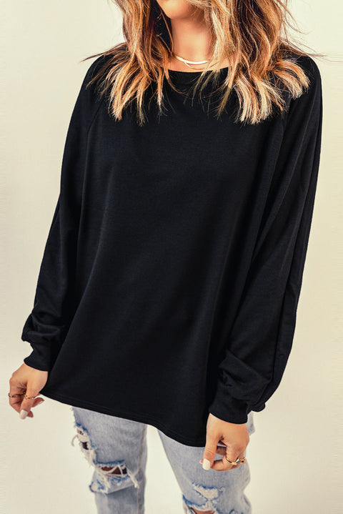 Plain Relaxed Fit Crew Neck Pullover Sweatshirt