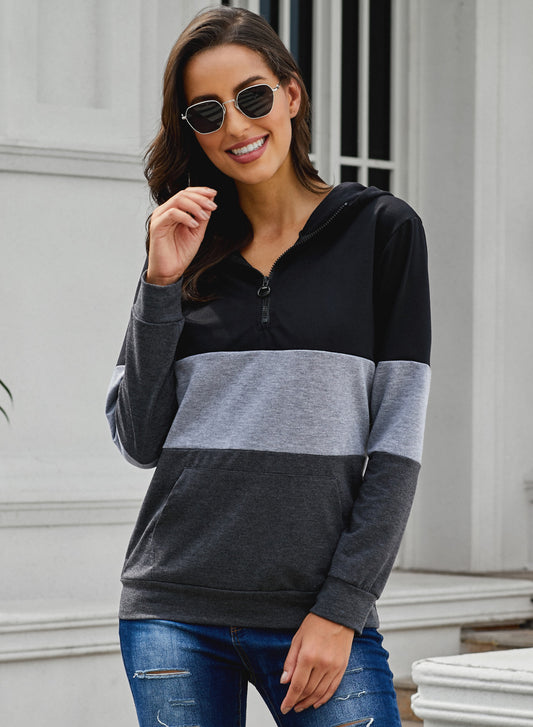 Color Block Zipped Neck Hoodie