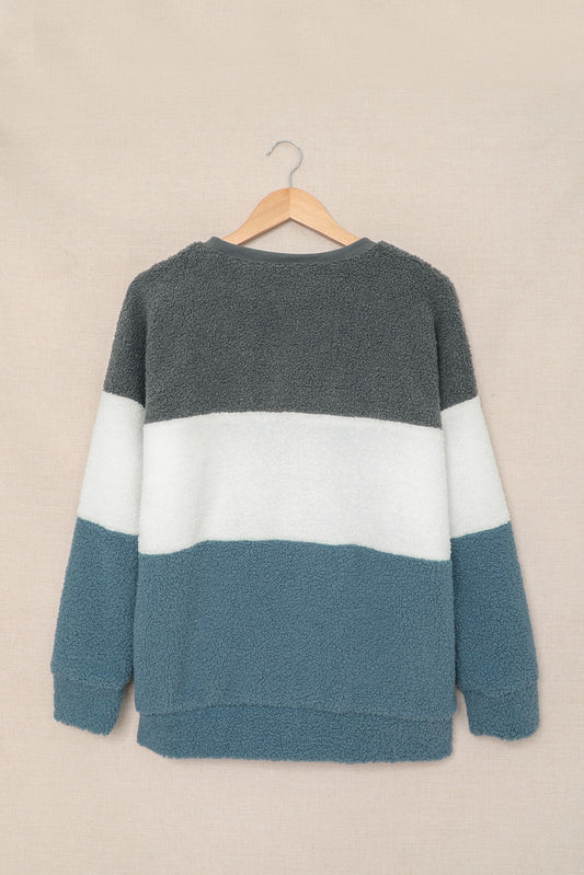 Oversized Colorblock Plush Sweatshirt