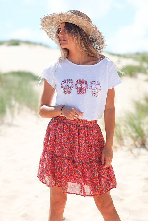 Floral Print Elastic Waist Skirt