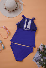 High Neck Plunge Mesh Ruched Tankini Swimwear