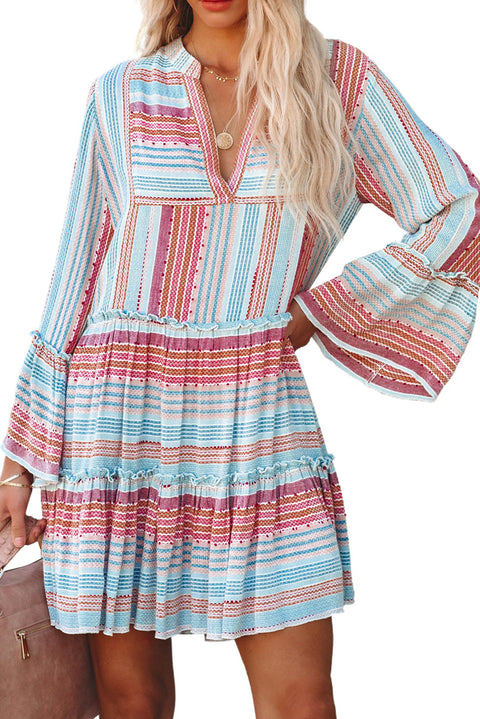 Boho Printed Tiered Bell Sleeve Babydoll Dress