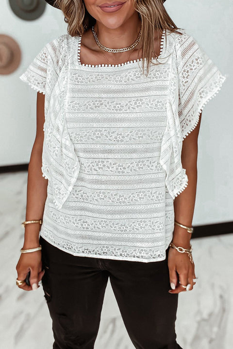 Cascading Ruffle Lace Blouse