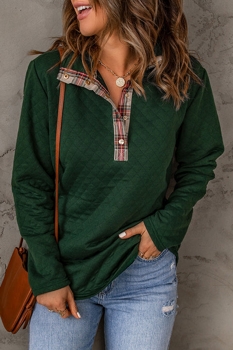 Geometric Texture Plaid Trim Sweatshirt